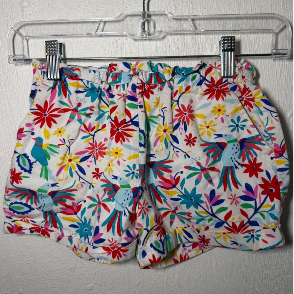 Mini Boden‎ Girls White Tropical Bird Floral Paperbag Waist Shorts Size 8Y 128cm